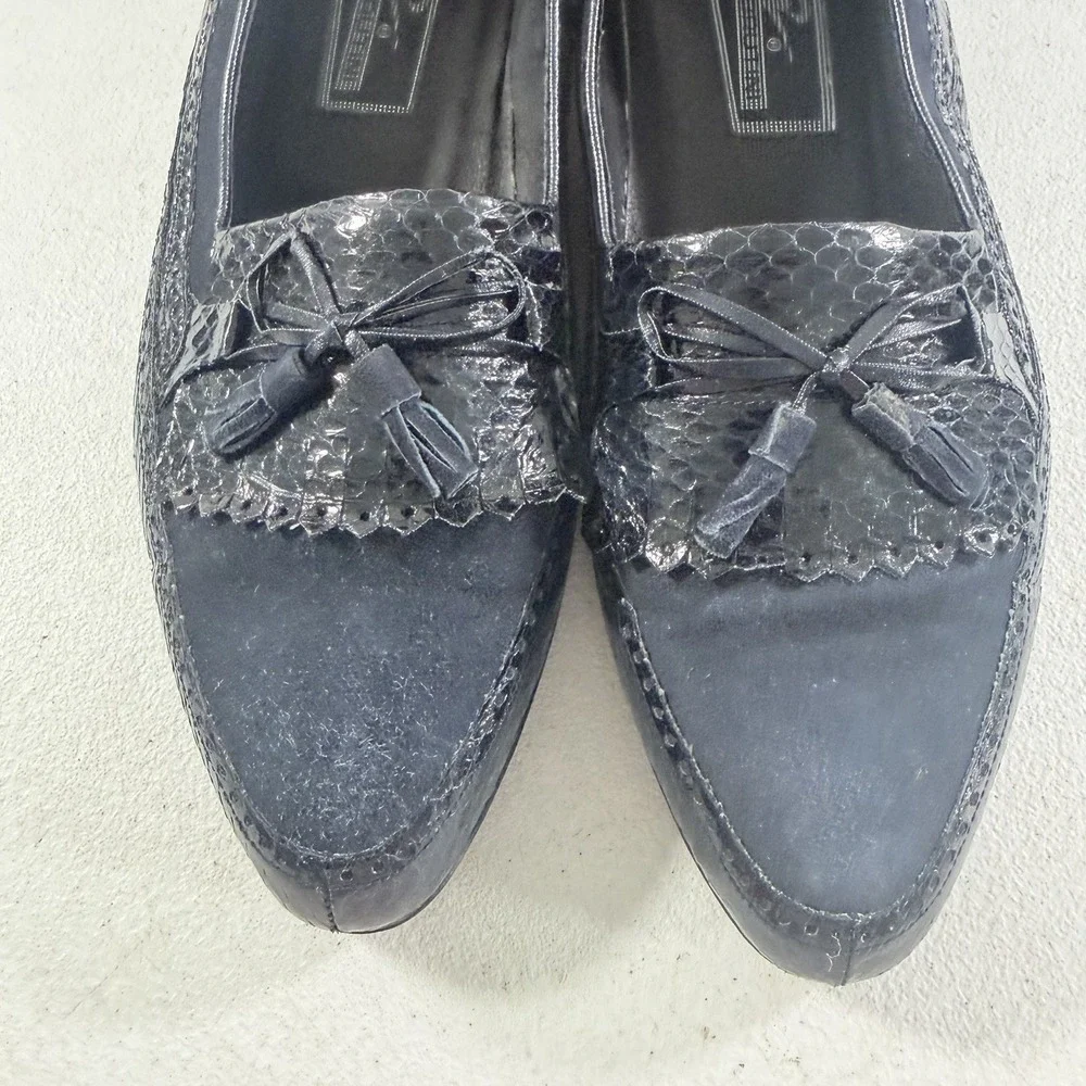 Giorgio Brutini Genuine Reptile Suede Navy Blue‎ Slip On Loafers Men's Size 10.5